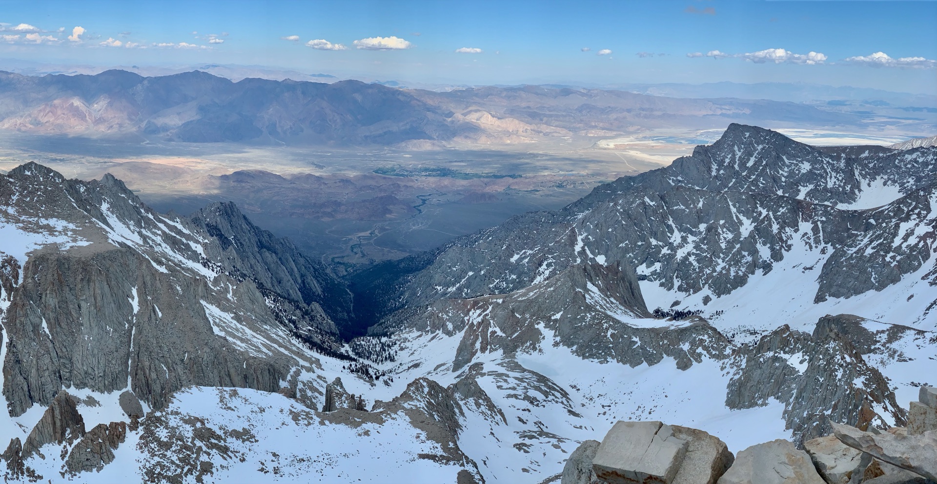 Owens Valley from the Whitney summit. Owens Lake far right.