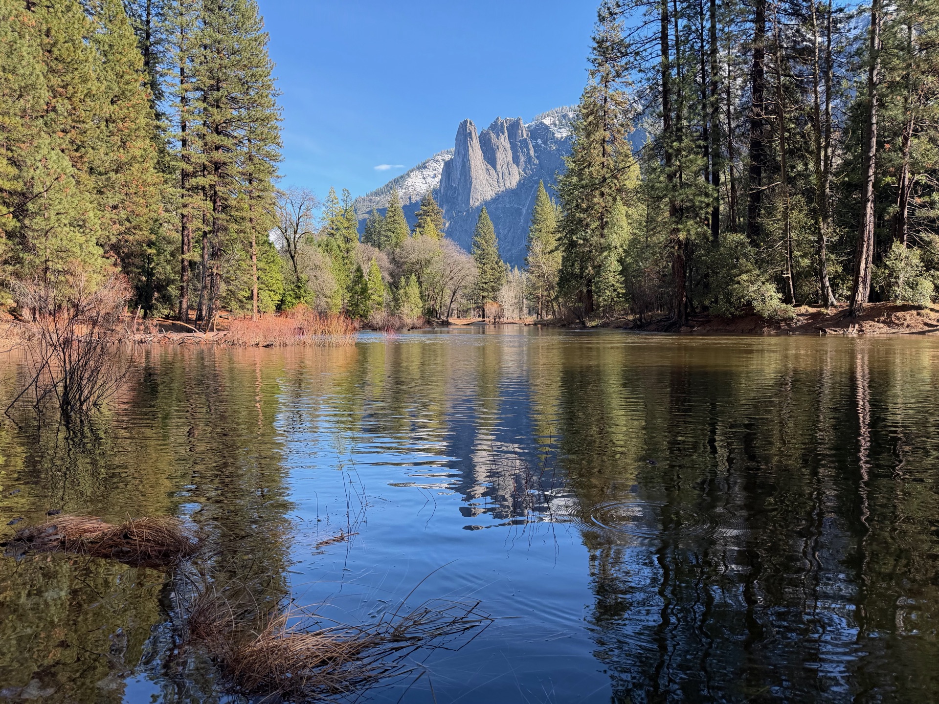 Sentinel reflected in the Merced River.