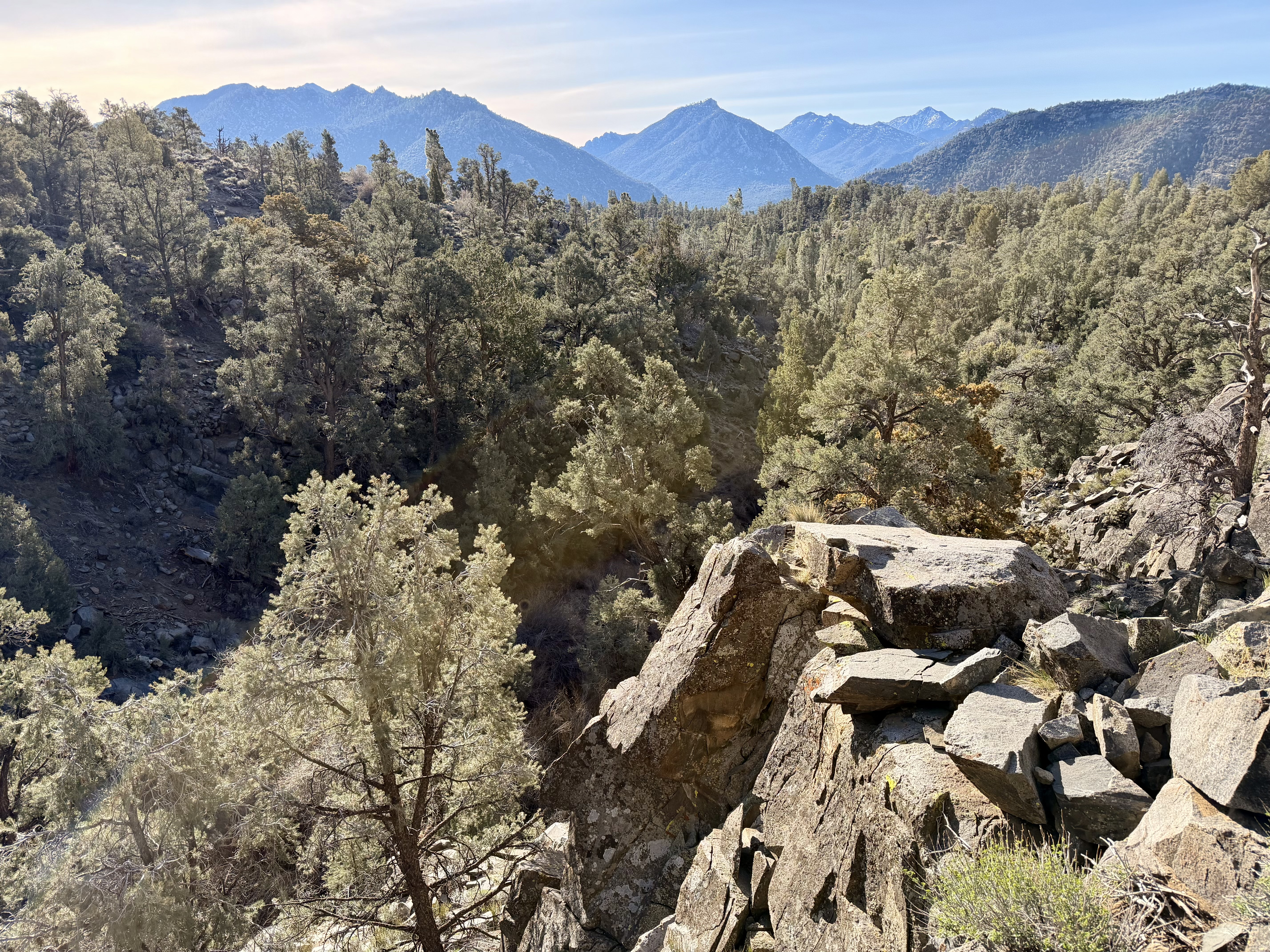 Continuing through the Scodies; a look back reveals the peaks from Trail 3