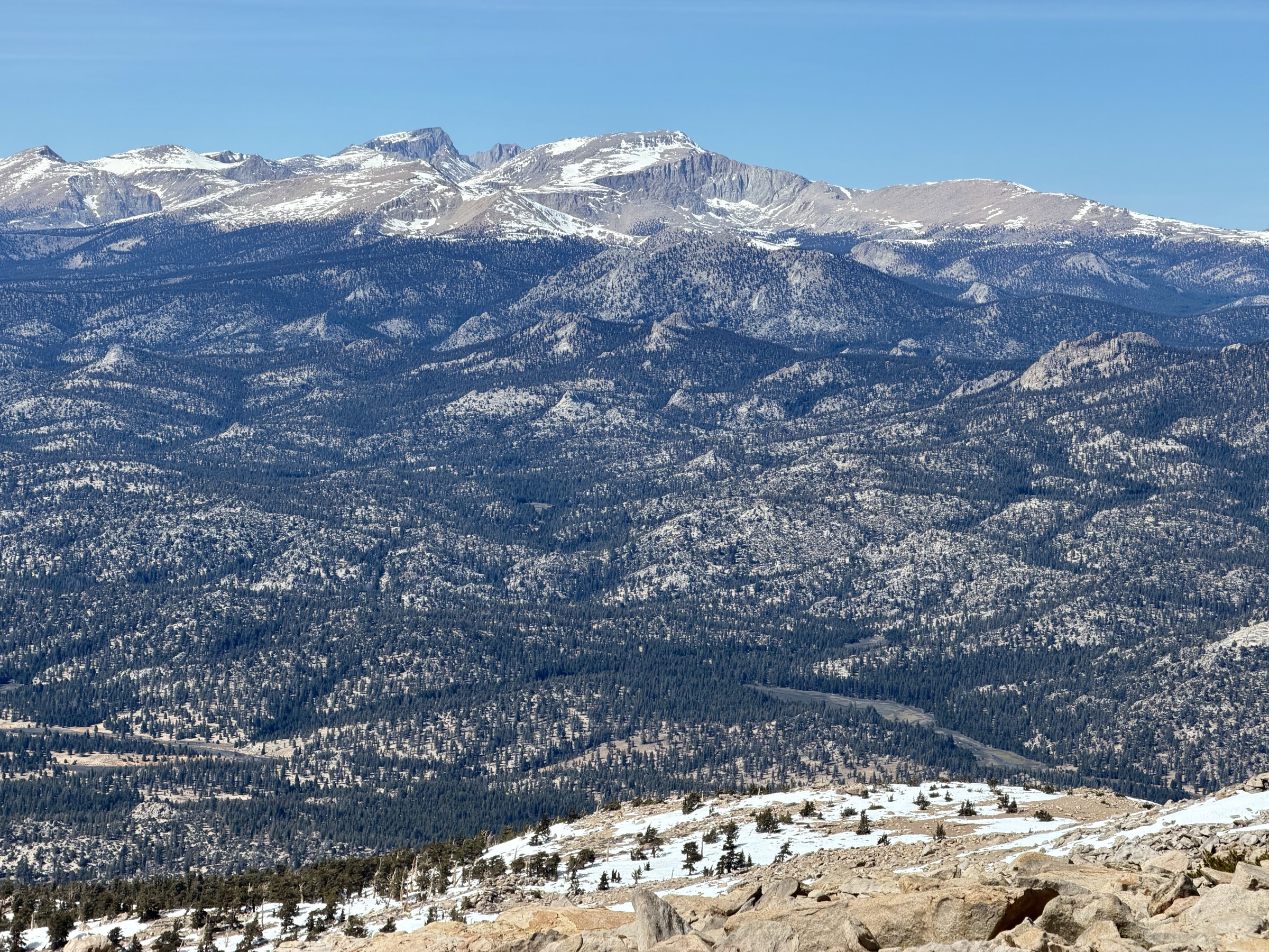 A sea of granite rising toward Mount Langley and Mount Whitney
